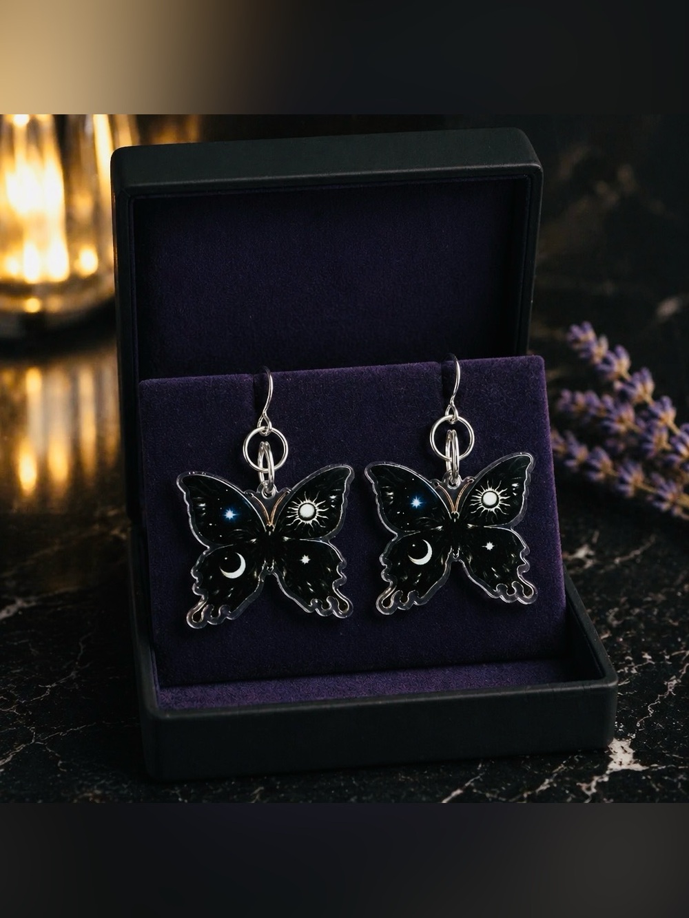 Mystic Night Butterfly Earrings - Black - hypoallergenic hooks
